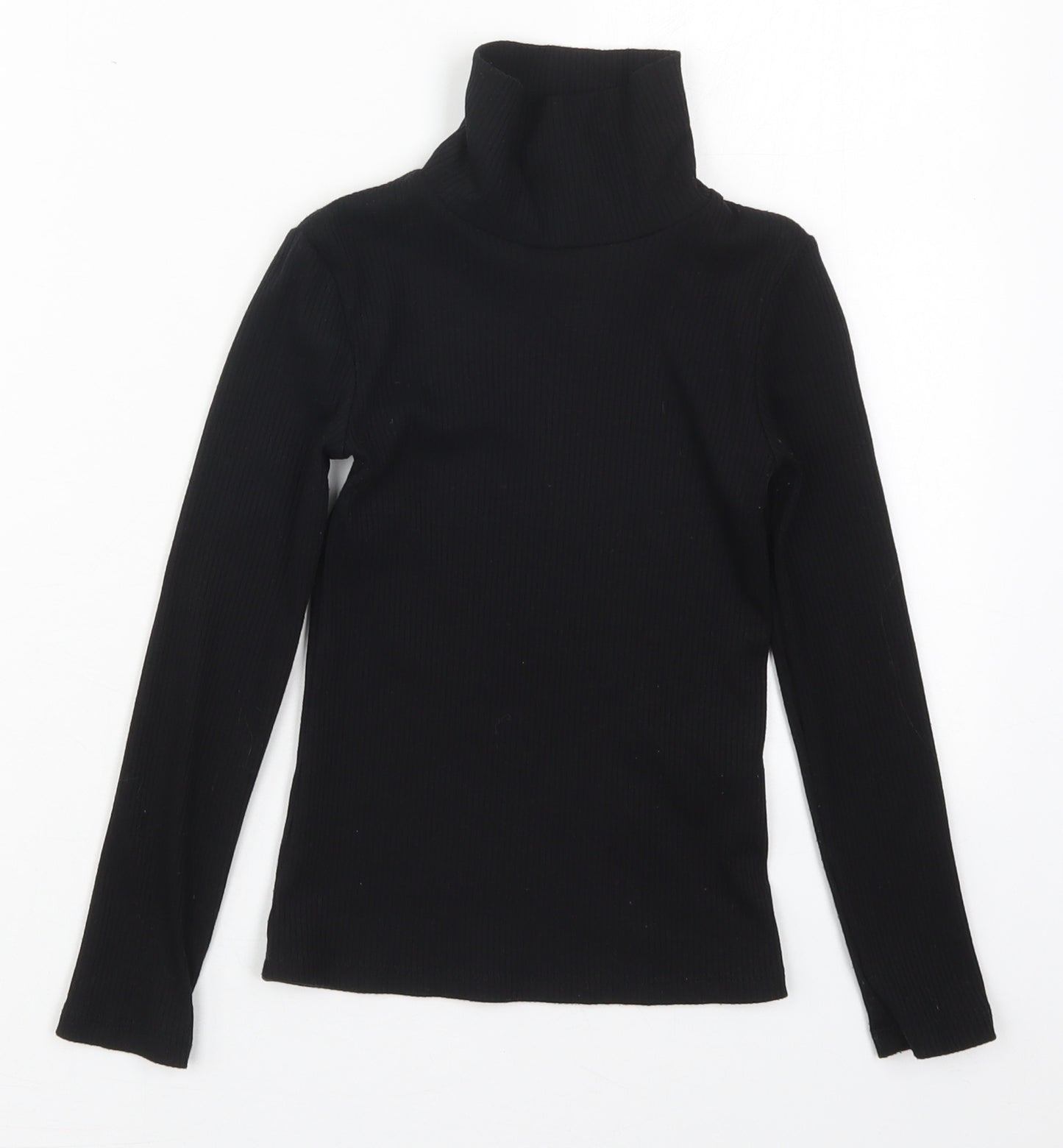 F&F Girls Black  Polyester Basic T-Shirt Size 7-8 Years High Neck Pullover