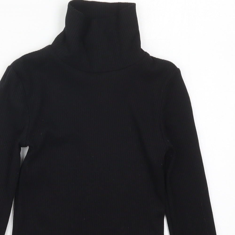 F&F Girls Black  Polyester Basic T-Shirt Size 7-8 Years High Neck Pullover