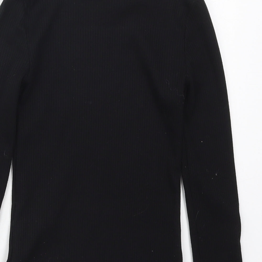 F&F Girls Black  Polyester Basic T-Shirt Size 7-8 Years High Neck Pullover