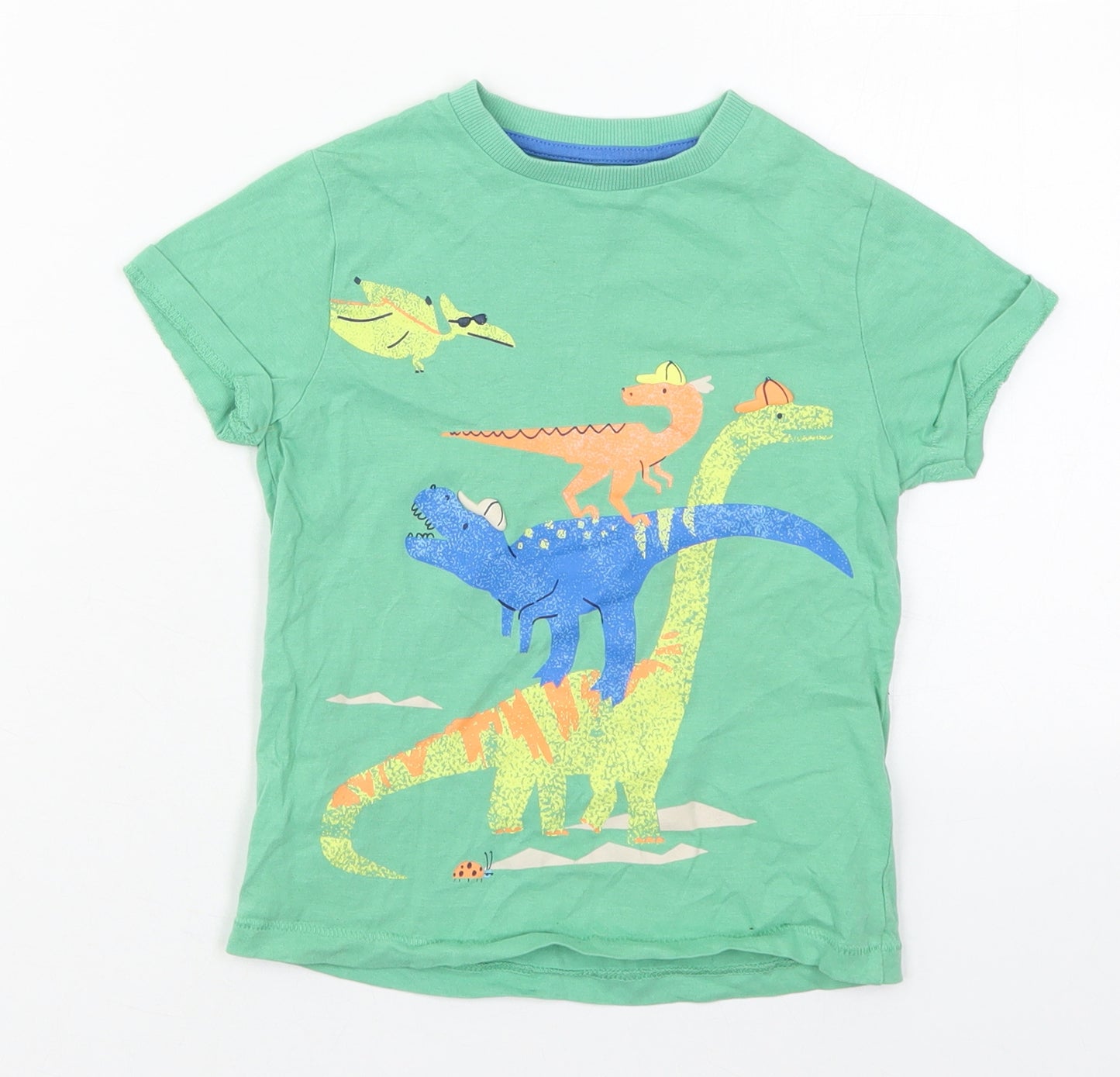 Marks and Spencer Boys Green  Cotton Basic T-Shirt Size 4-5 Years Crew Neck Pullover - Dinosaurs