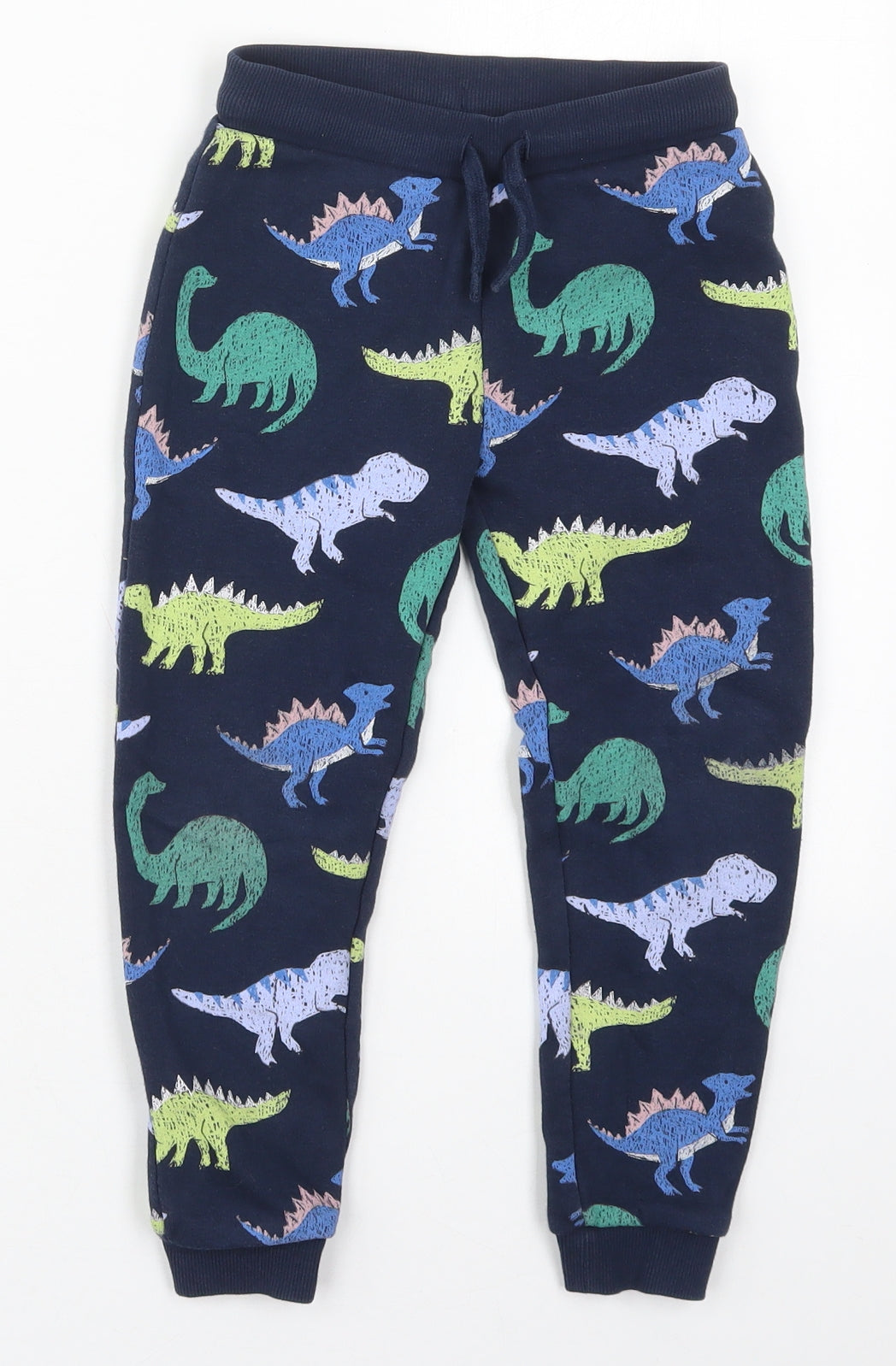 Marks and Spencer Boys Blue  Cotton Sweatpants Trousers Size 4-5 Years  Regular Drawstring - Dinosaurs