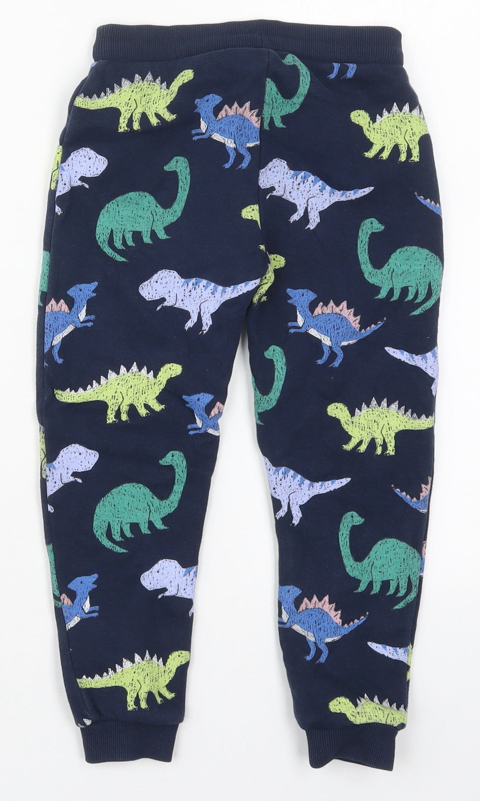 Marks and Spencer Boys Blue  Cotton Sweatpants Trousers Size 4-5 Years  Regular Drawstring - Dinosaurs