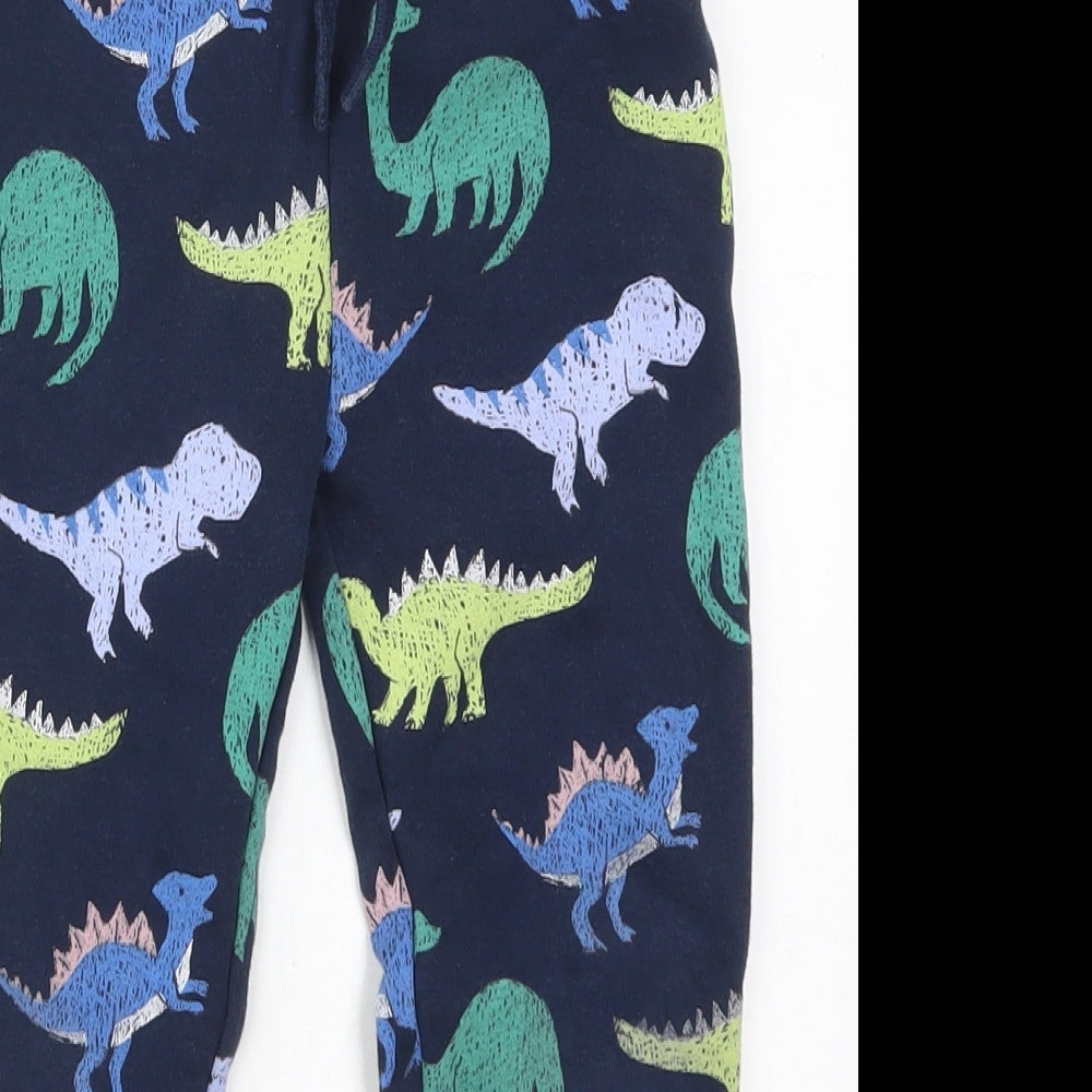 Marks and Spencer Boys Blue  Cotton Sweatpants Trousers Size 4-5 Years  Regular Drawstring - Dinosaurs