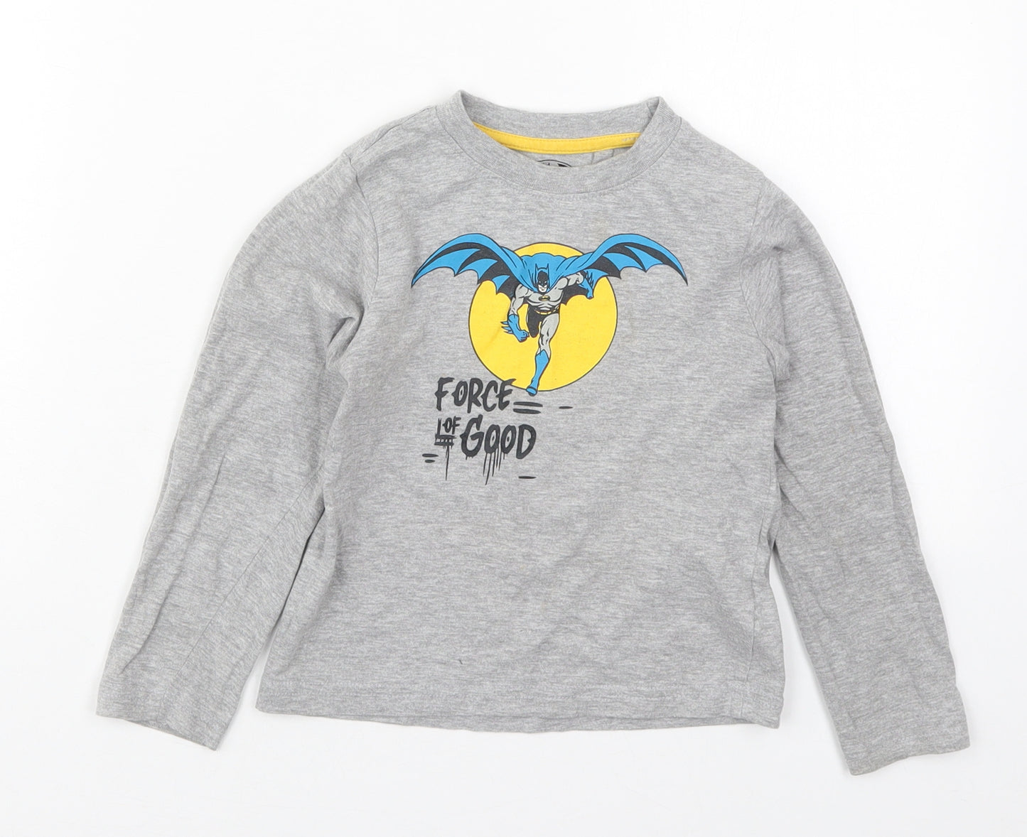 Primark Boys Grey  Cotton Basic T-Shirt Size 4-5 Years Crew Neck Pullover - Batman Force of Good