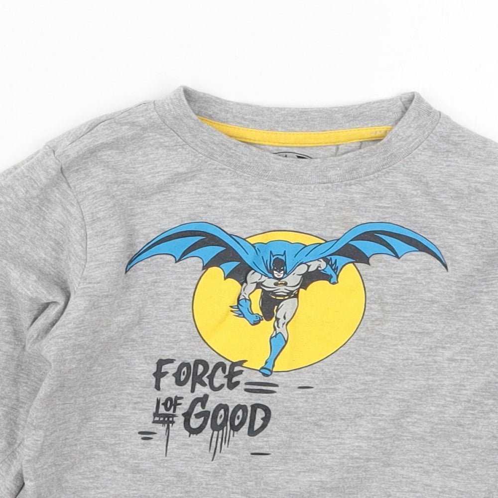 Primark Boys Grey  Cotton Basic T-Shirt Size 4-5 Years Crew Neck Pullover - Batman Force of Good