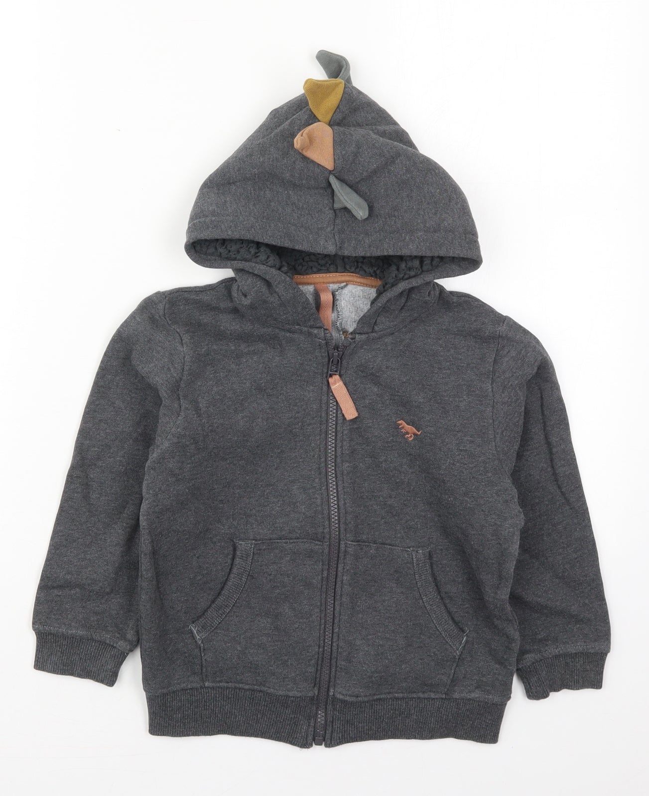 NEXT Boys Grey  Cotton Full Zip Hoodie Size 4-5 Years  Zip - Dinosaur