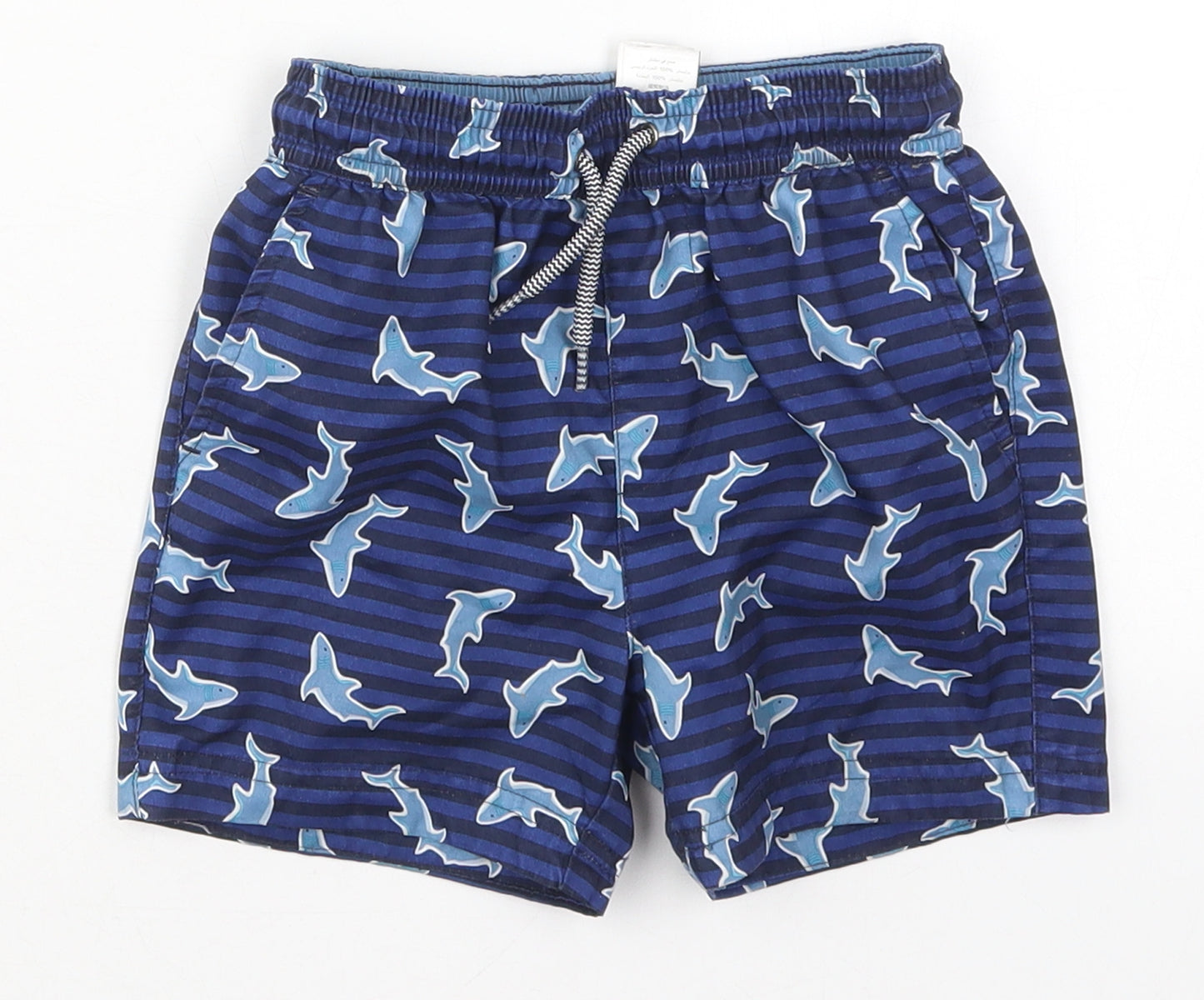 NEXT Boys Blue  Polyester Bermuda Shorts Size 3 Years  Regular Drawstring - Shark Swim Shorts