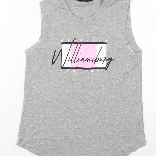 New Look Womens Grey  Cotton Basic Tank Size 6 Crew Neck - Brooklyn Williamsburg