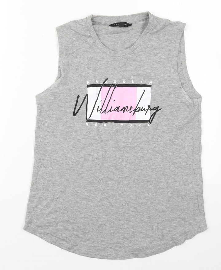 New Look Womens Grey Cotton Basic Tank Size 6 Crew Neck - Brooklyn Williamsburg