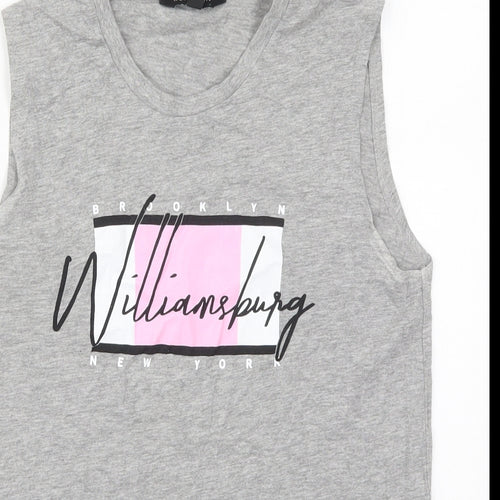 New Look Womens Grey  Cotton Basic Tank Size 6 Crew Neck - Brooklyn Williamsburg
