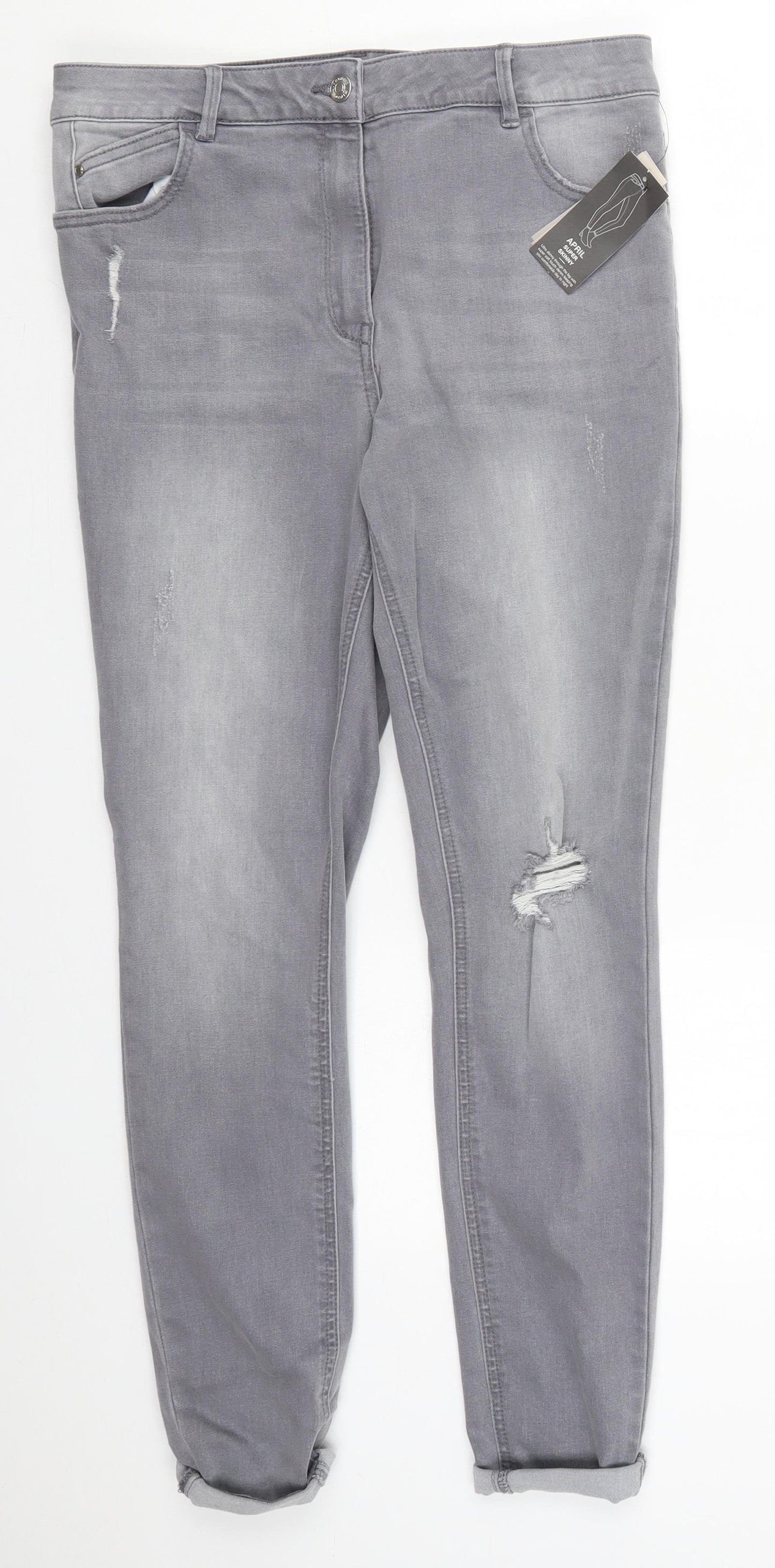 Matalan Womens Grey  Cotton Skinny Jeans Size 14 L29 in Regular Button