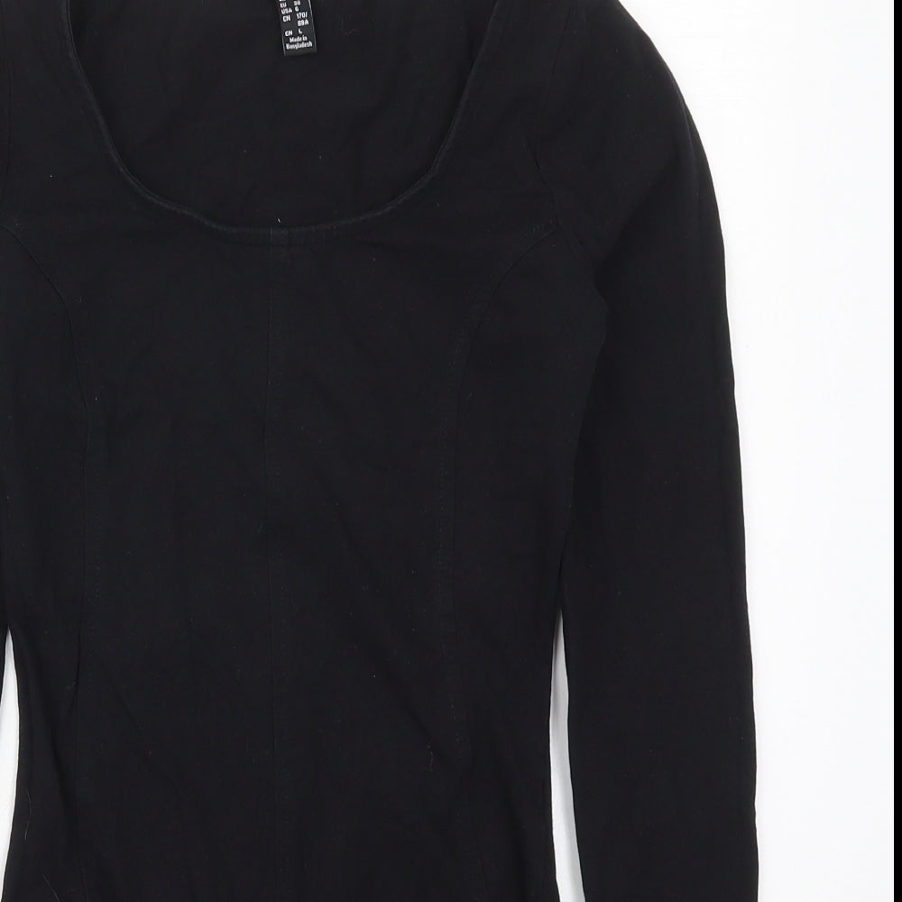 New Look Womens Black  Cotton Bodysuit One-Piece Size 10  Button