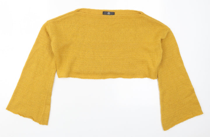 Missguided Womens Yellow Boat Neck  Acrylic Pullover Jumper Size 6