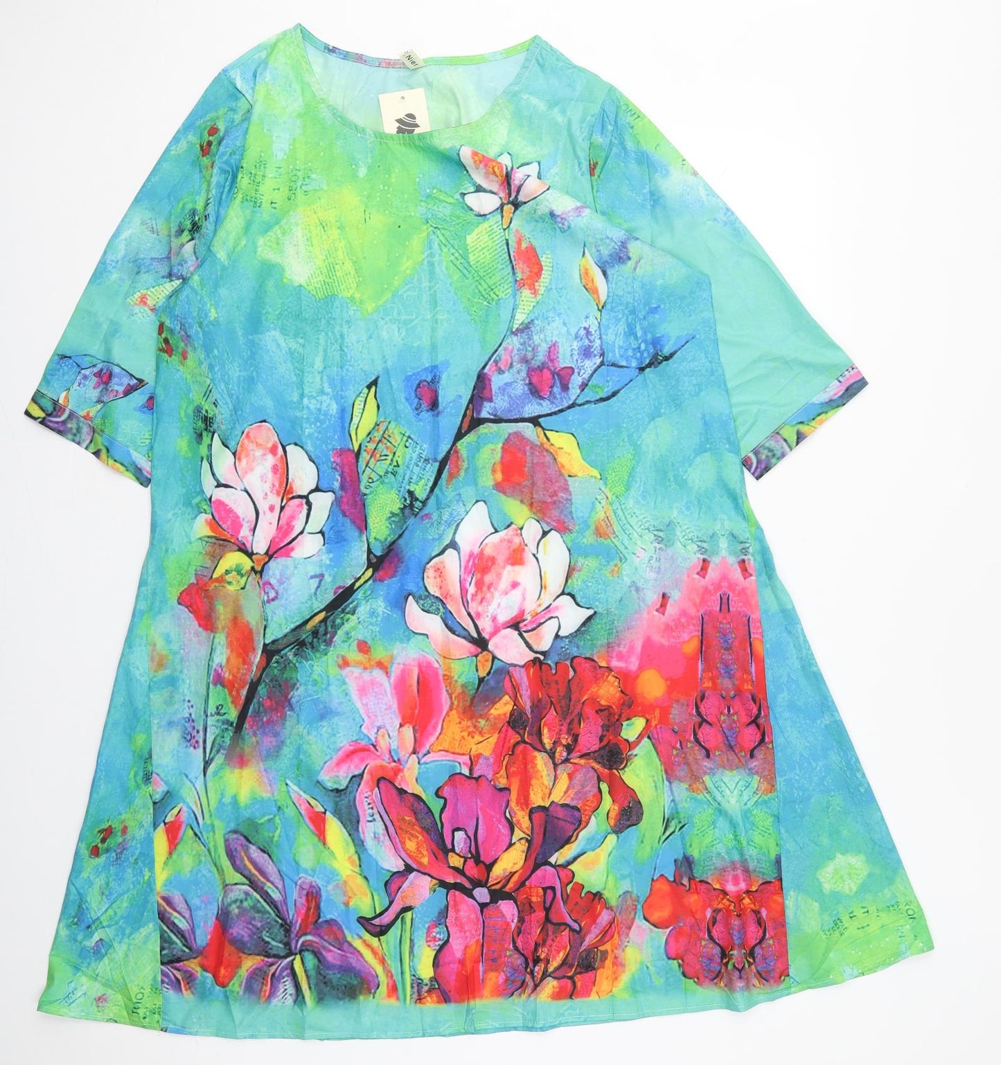 LF Nier Womens Blue Floral Polyester A-Line  Size 3XL  Round Neck Pullover