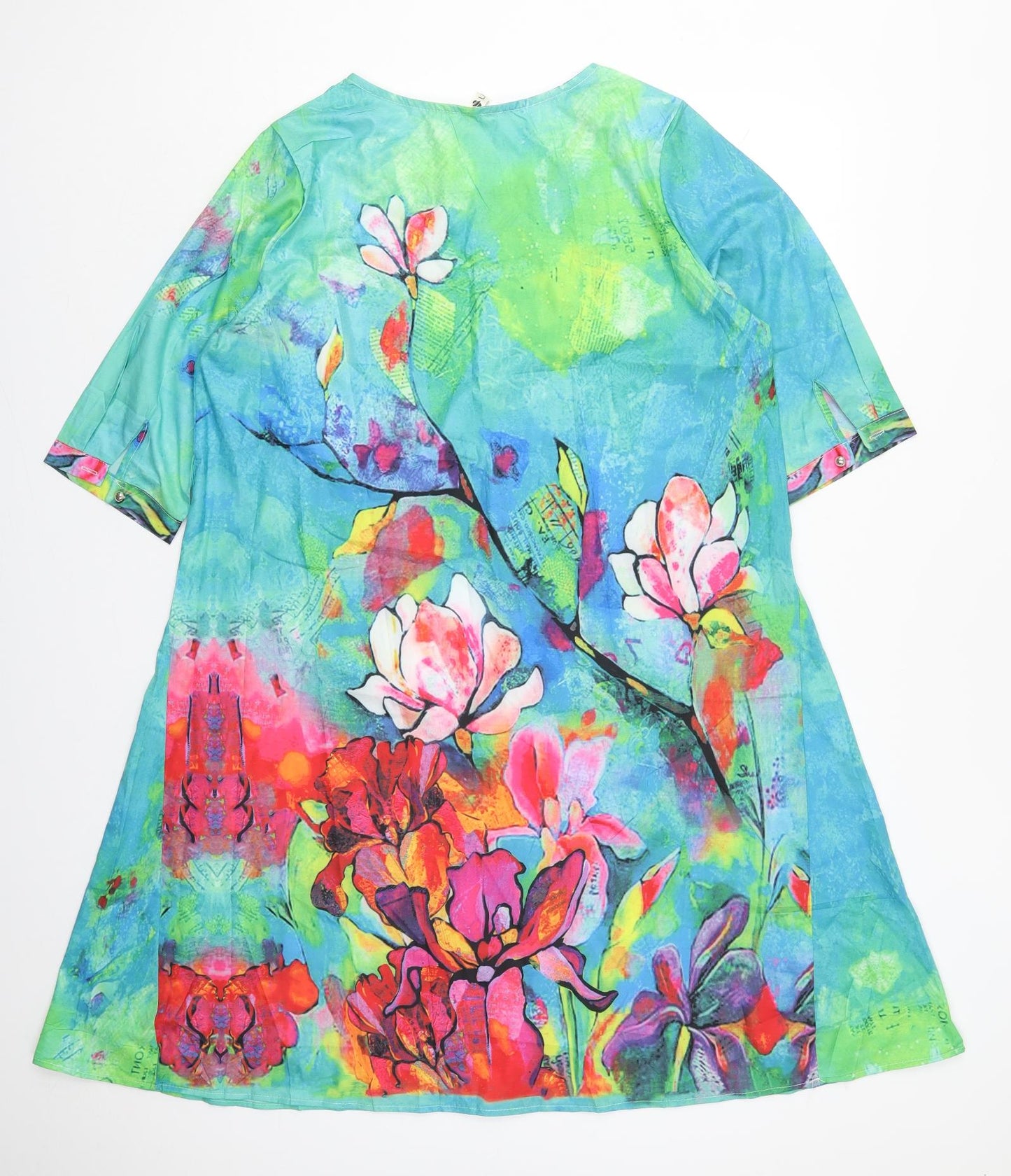 LF Nier Womens Blue Floral Polyester A-Line  Size 3XL  Round Neck Pullover