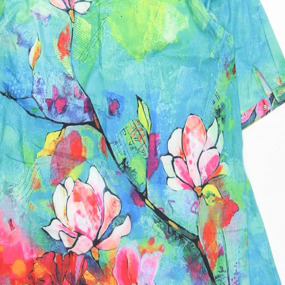 LF Nier Womens Blue Floral Polyester A-Line  Size 3XL  Round Neck Pullover