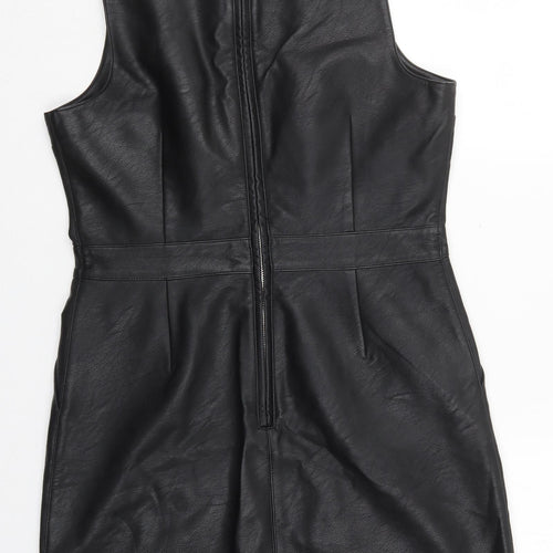 Warehouse Womens Black  Polyurethane Mini  Size 14  Round Neck Zip