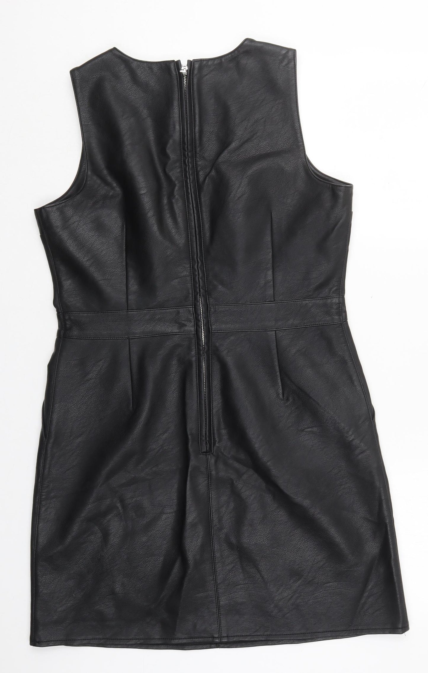 Warehouse Womens Black  Polyurethane Mini  Size 14  Round Neck Zip