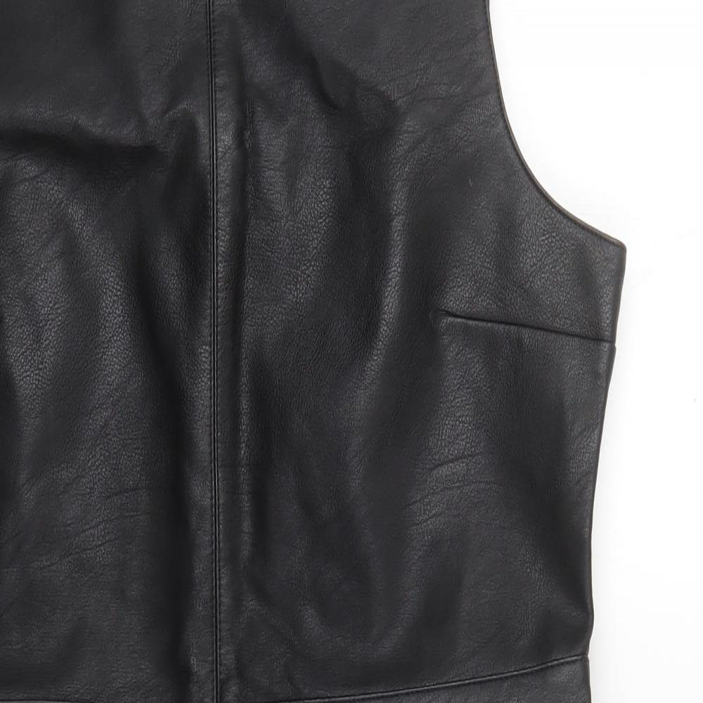 Warehouse Womens Black  Polyurethane Mini  Size 14  Round Neck Zip