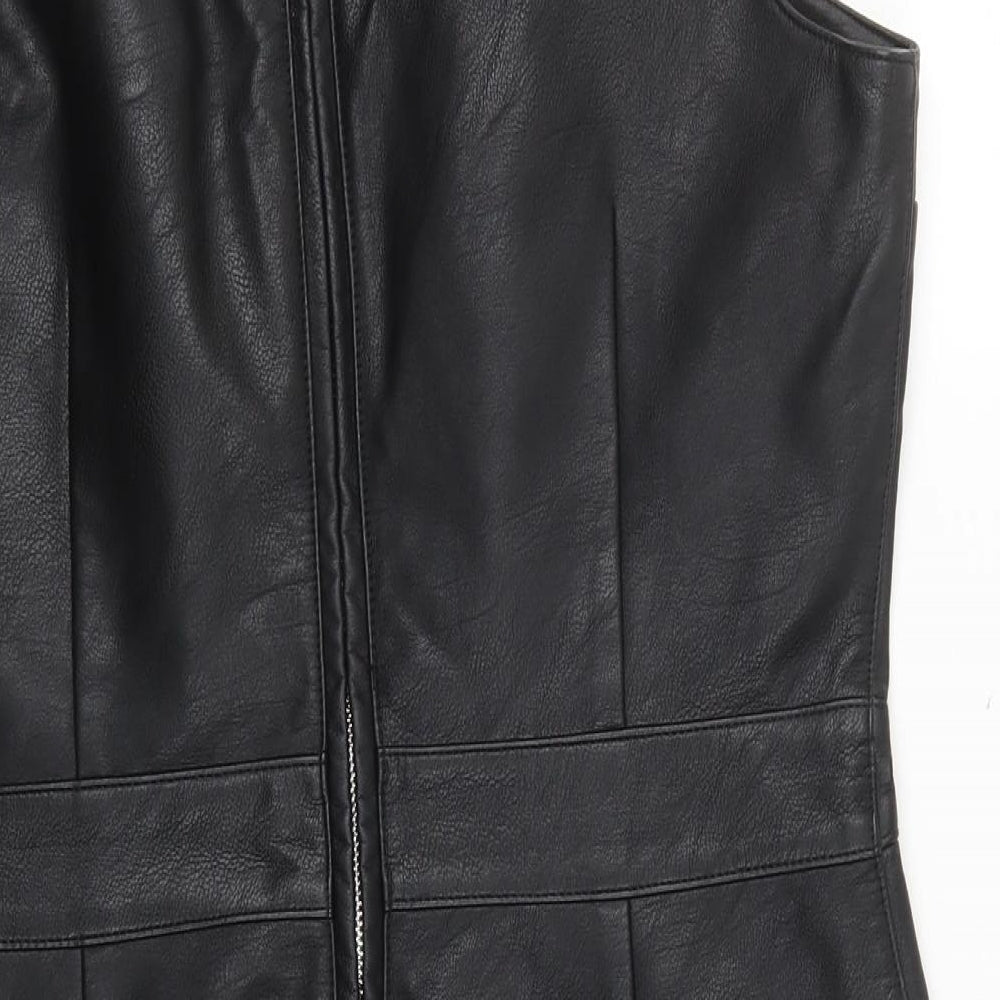 Warehouse Womens Black  Polyurethane Mini  Size 14  Round Neck Zip