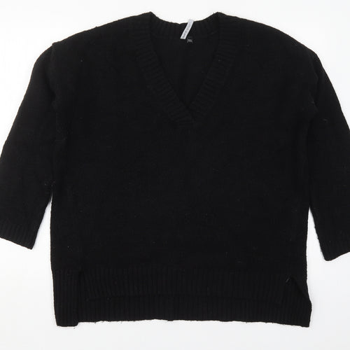 Capsule Womens Black V-Neck  Acrylic Pullover Jumper Size 12