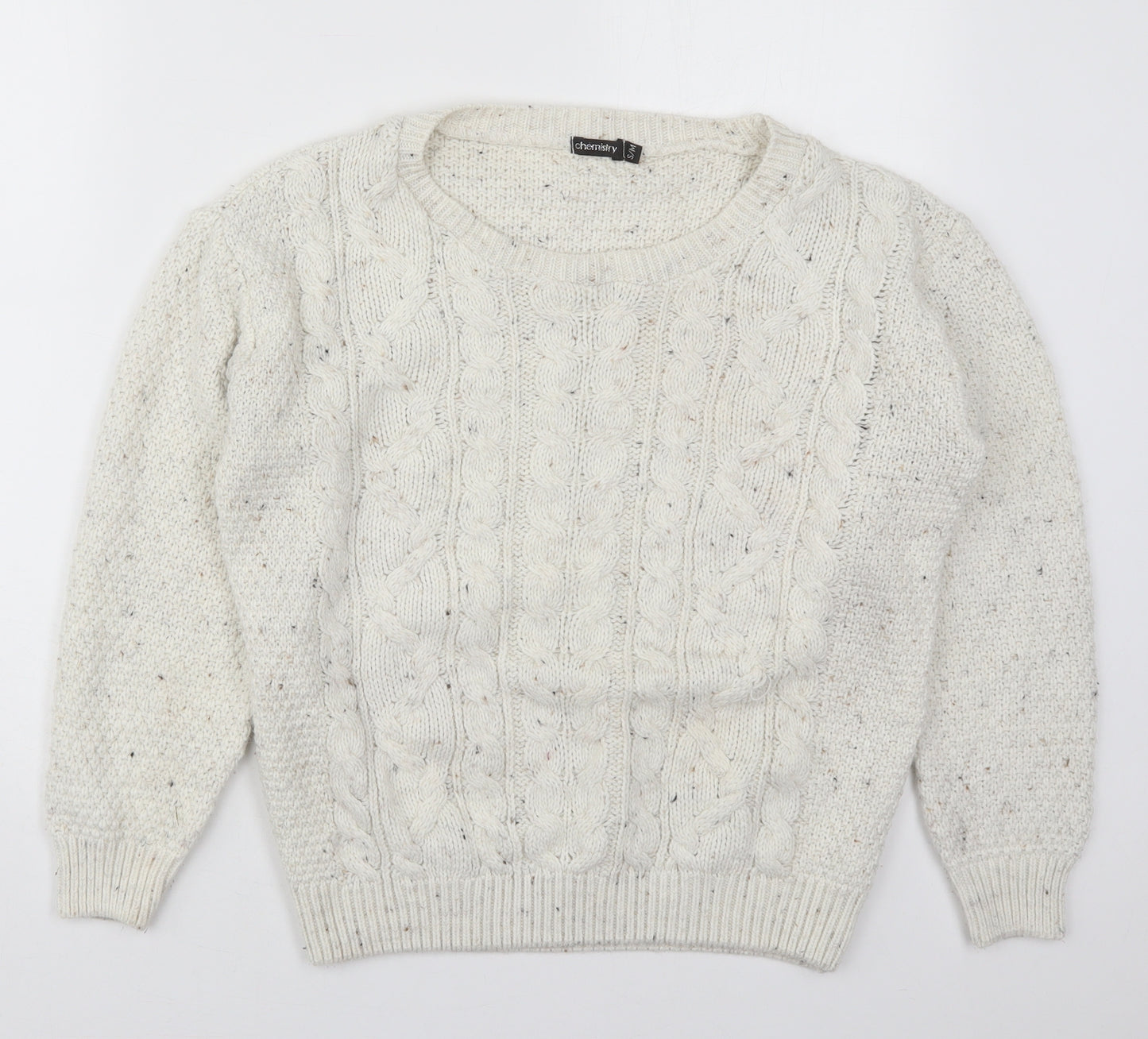 Chemistry Womens White Round Neck  Acrylic Pullover Jumper Size S