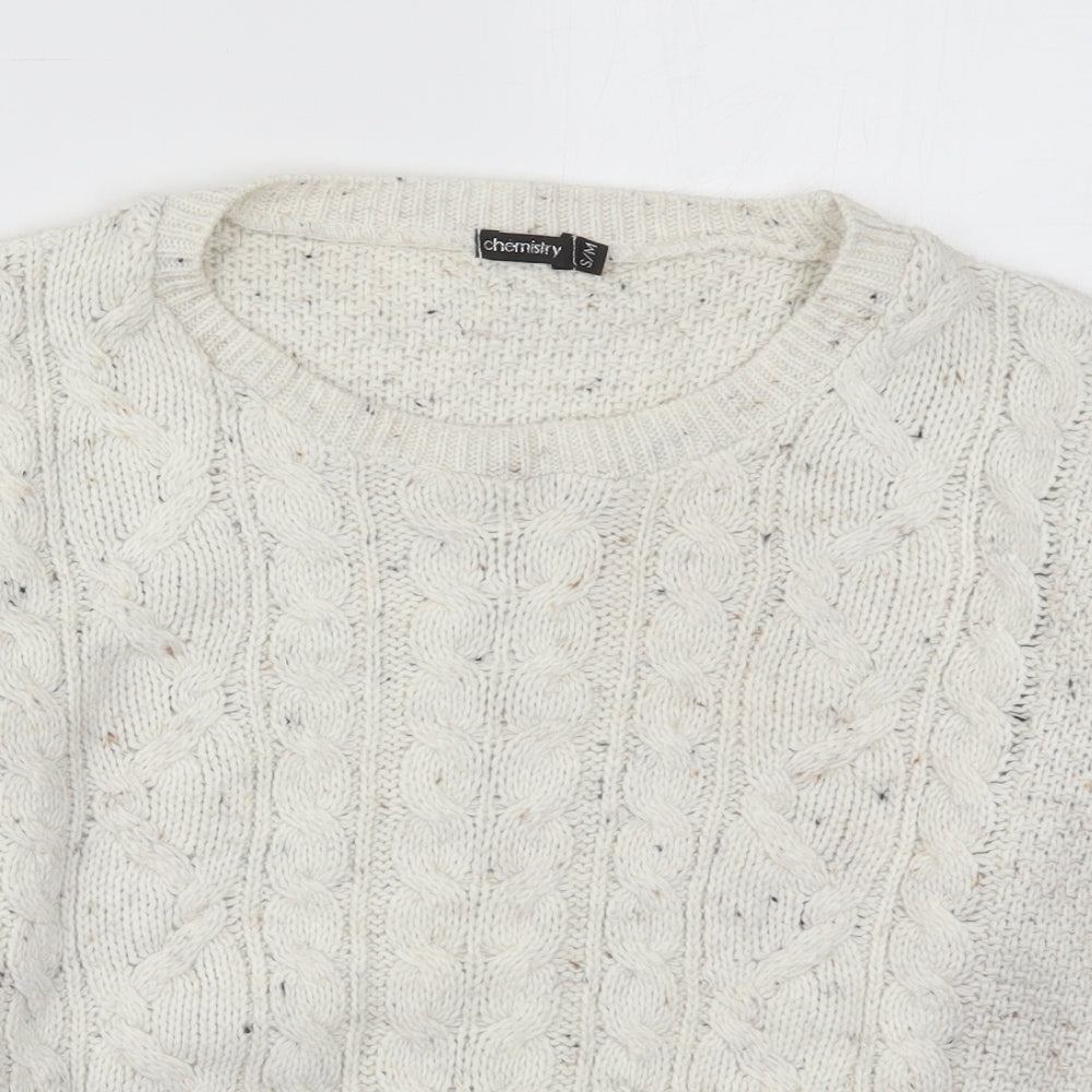 Chemistry Womens White Round Neck  Acrylic Pullover Jumper Size S