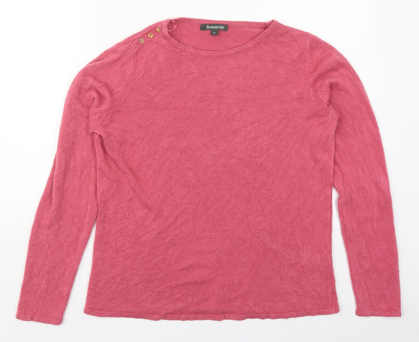 Bonmarché Womens Pink Crew Neck  Acrylic Pullover Jumper Size 14