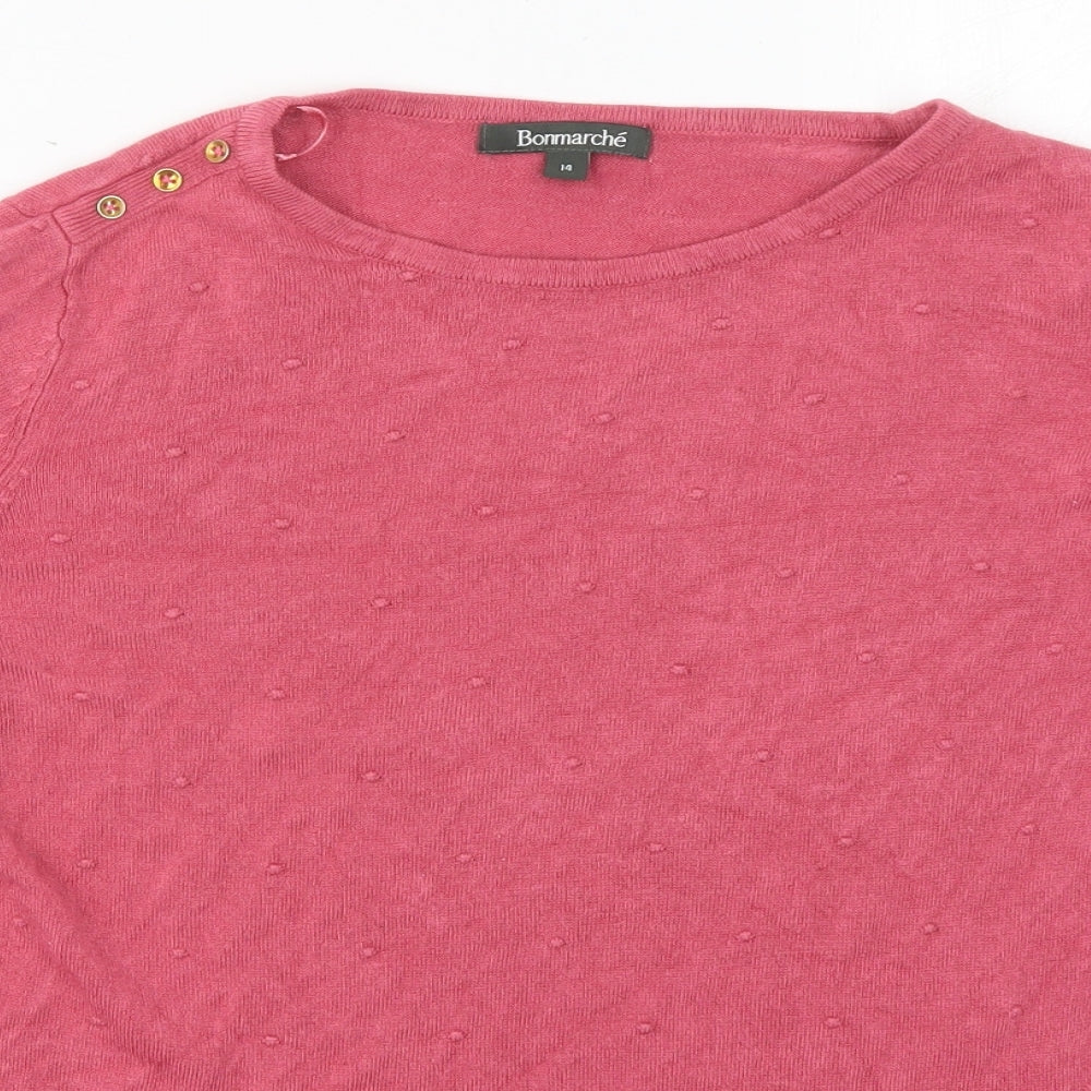 Bonmarché Womens Pink Crew Neck  Acrylic Pullover Jumper Size 14