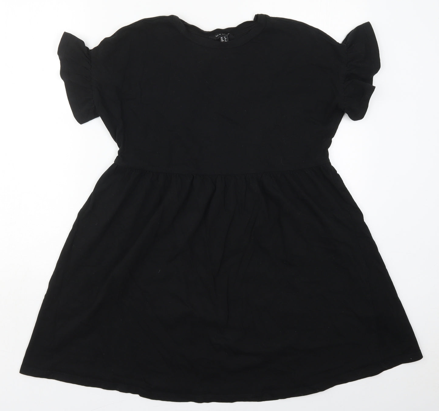 New Look Womens Black  Cotton Skater Dress  Size 6  Crew Neck Pullover