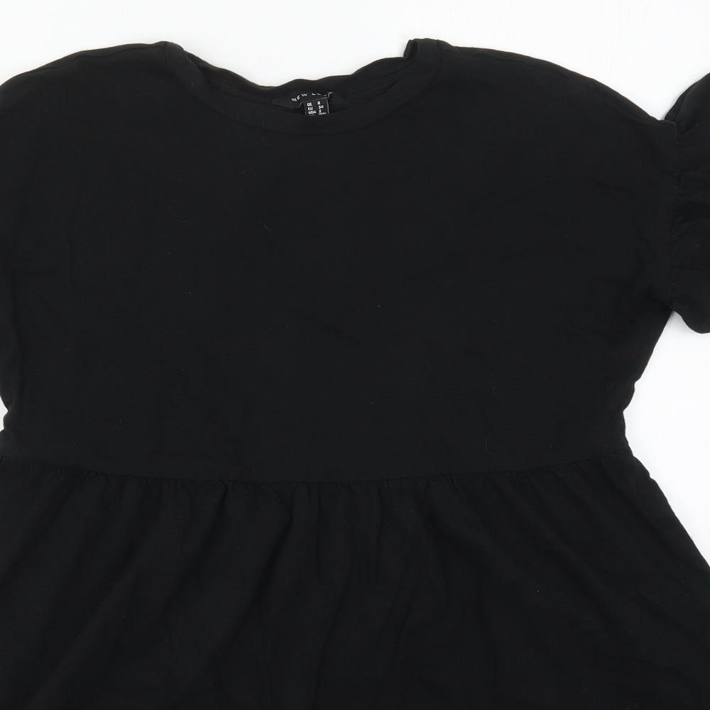 New Look Womens Black  Cotton Skater Dress  Size 6  Crew Neck Pullover