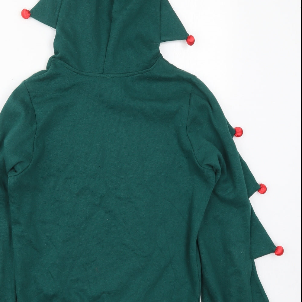 H&M Womens Green  Cotton Pullover Hoodie Size XS  Pullover - Christmas Tree