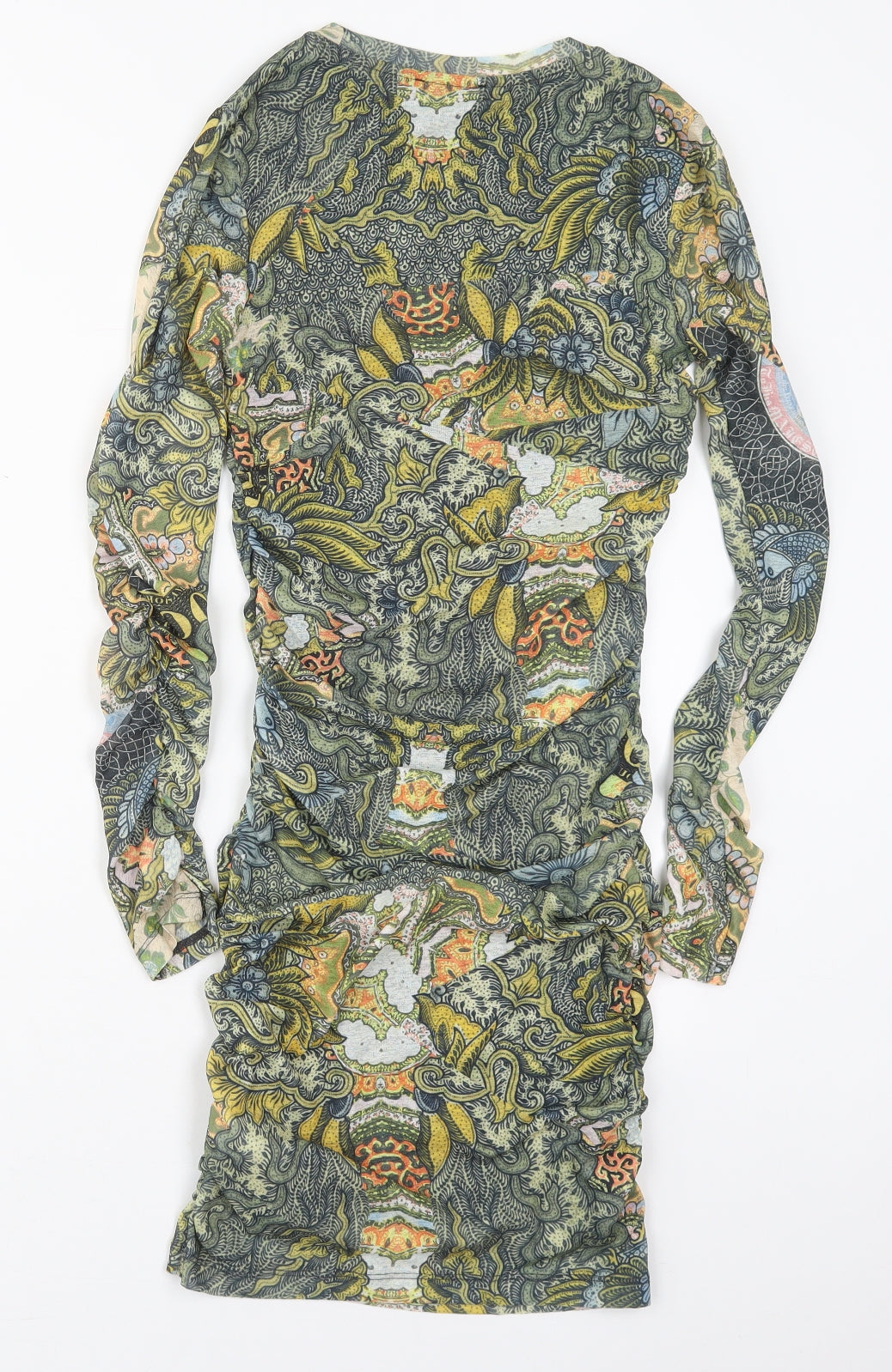 Topshop Womens Green Floral Polyester Bodycon  Size 8  Crew Neck Pullover