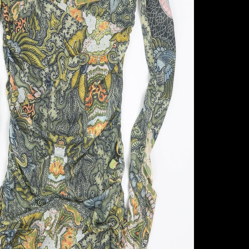 Topshop Womens Green Floral Polyester Bodycon  Size 8  Crew Neck Pullover
