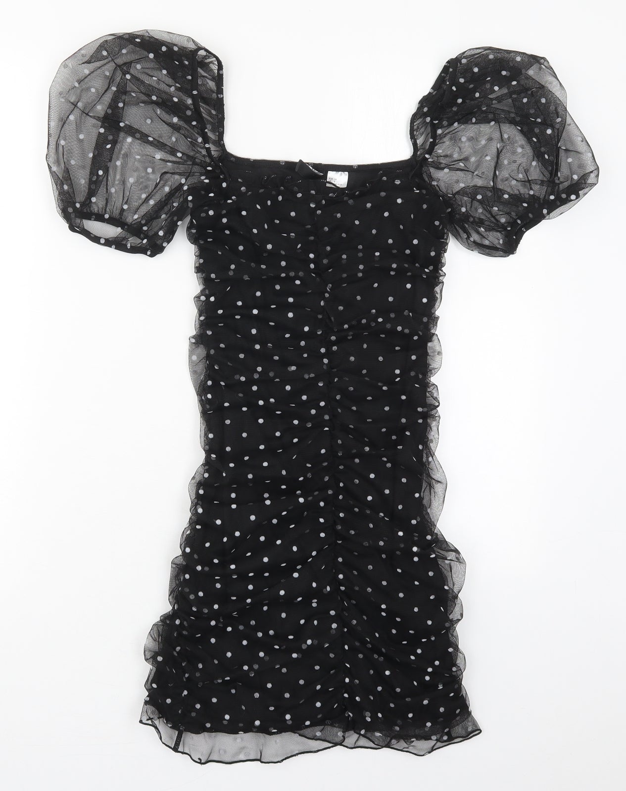 Topshop Womens Black Polka Dot Polyester Mini  Size 6  Square Neck Pullover