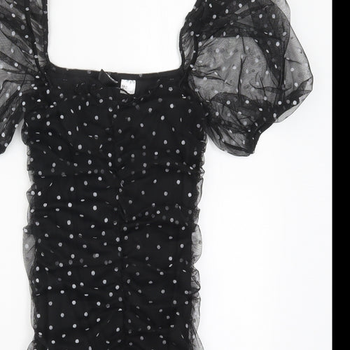 Topshop Womens Black Polka Dot Polyester Mini  Size 6  Square Neck Pullover