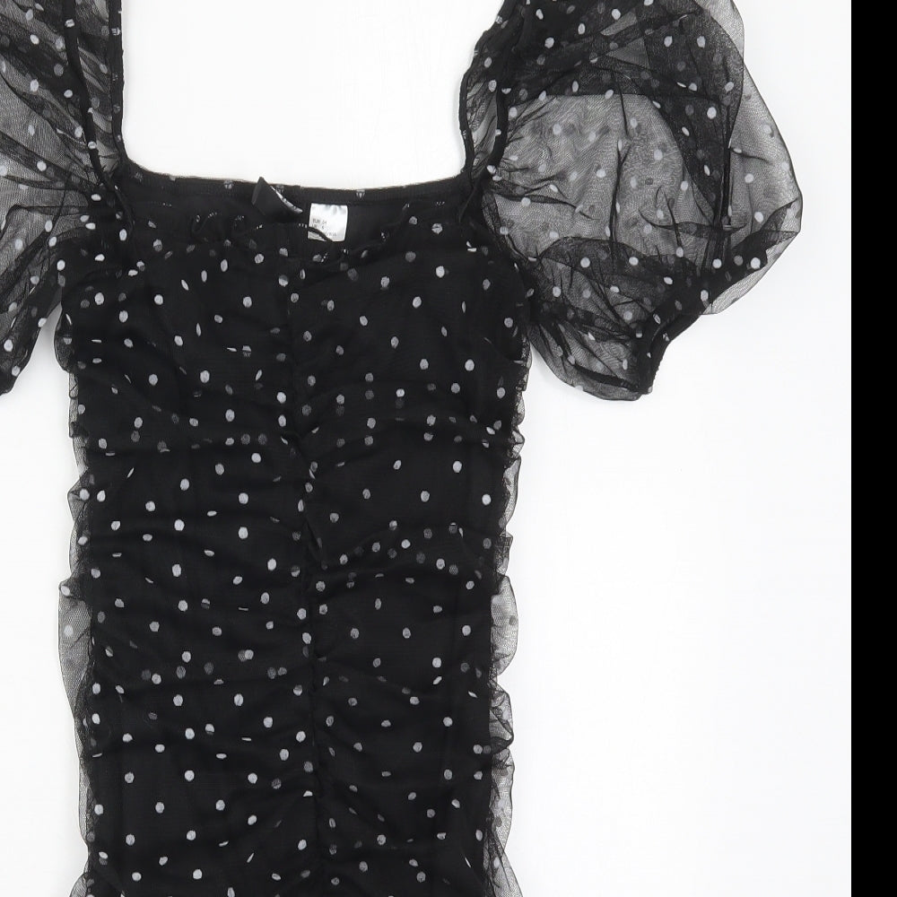 Topshop Womens Black Polka Dot Polyester Mini  Size 6  Square Neck Pullover