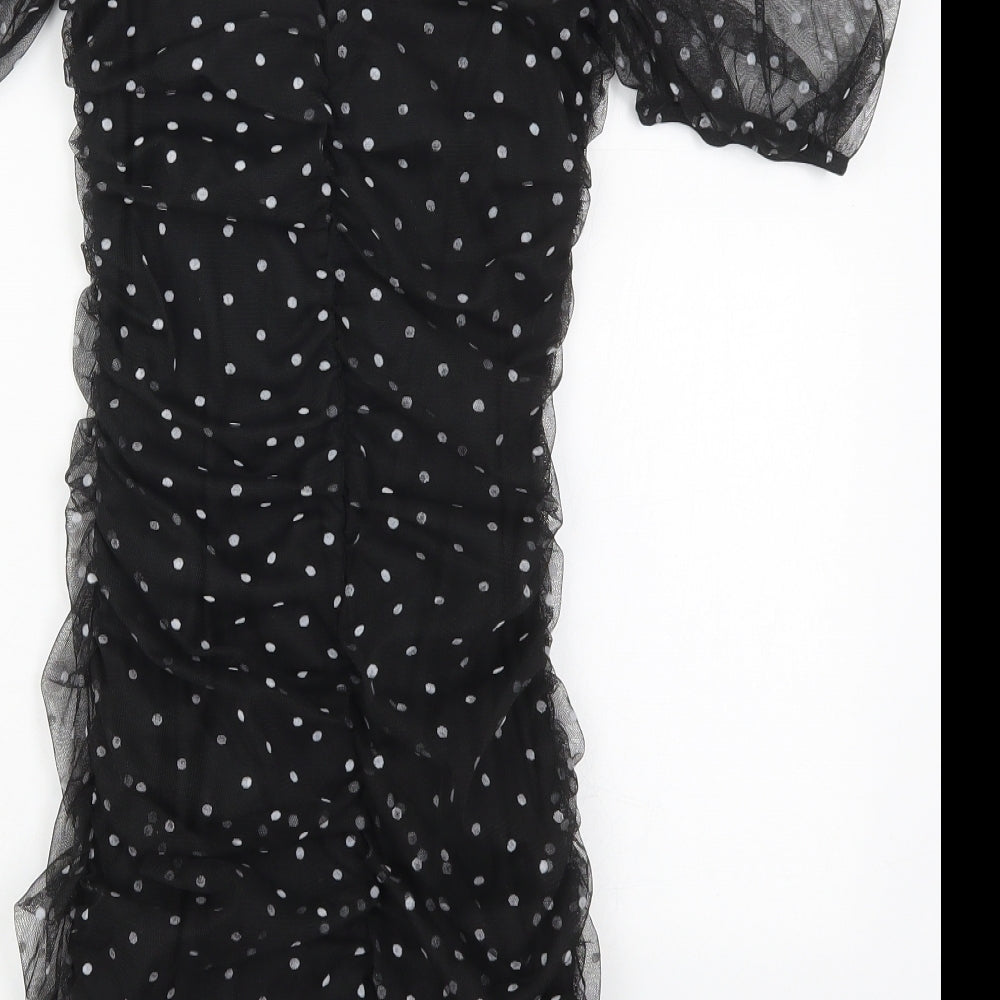 Topshop Womens Black Polka Dot Polyester Mini  Size 6  Square Neck Pullover
