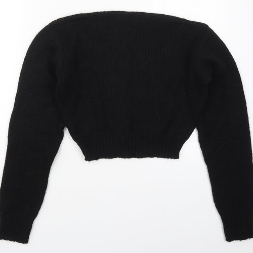 PRETTYLITTLETHING Womens Black V-Neck  Acrylic Pullover Jumper Size S