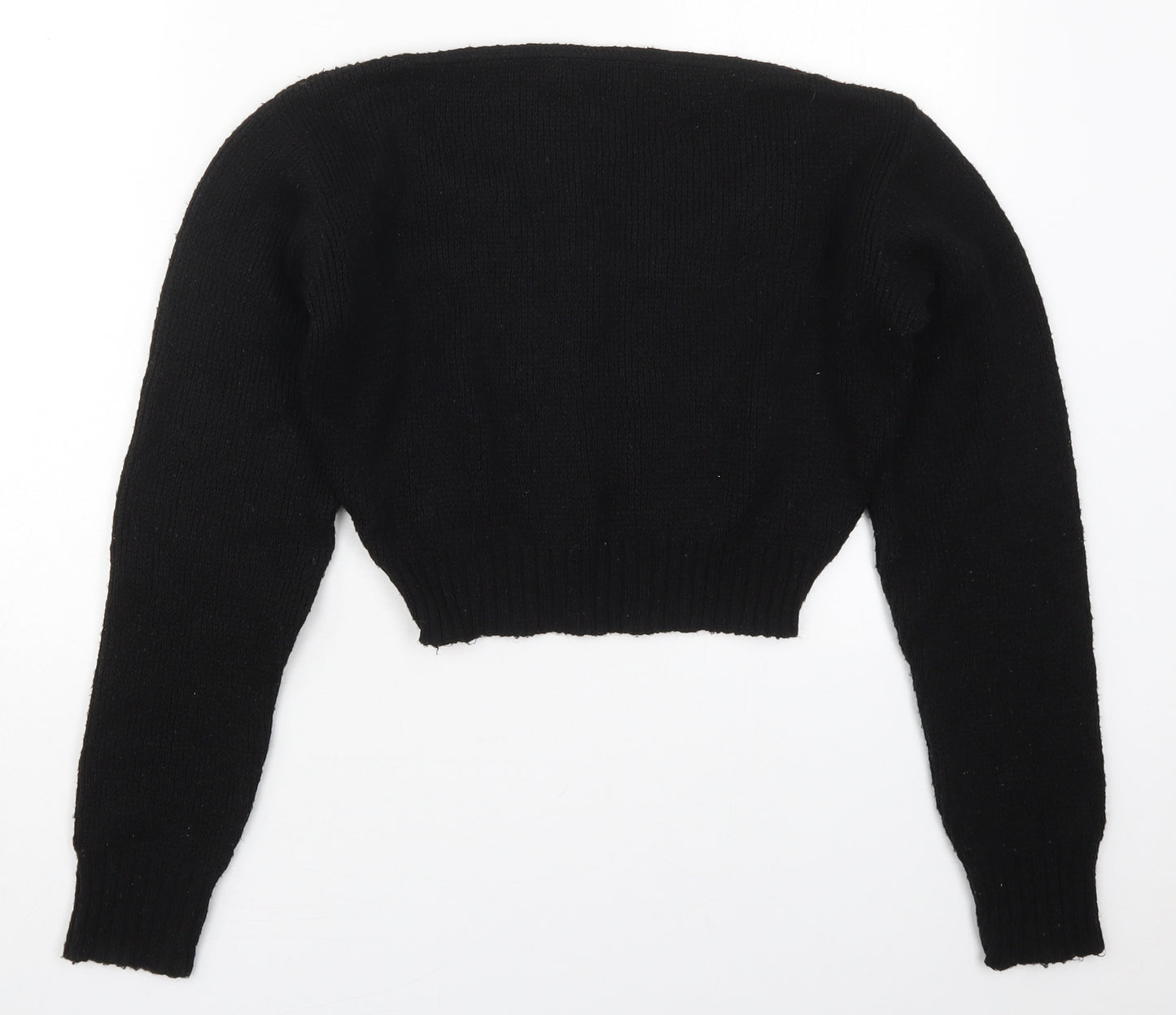 PRETTYLITTLETHING Womens Black V-Neck  Acrylic Pullover Jumper Size S