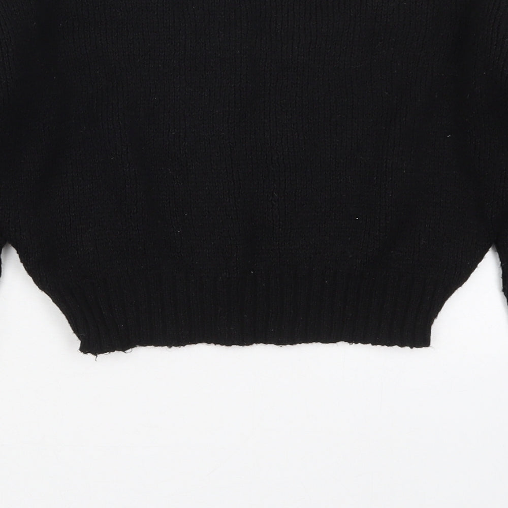 PRETTYLITTLETHING Womens Black V-Neck  Acrylic Pullover Jumper Size S