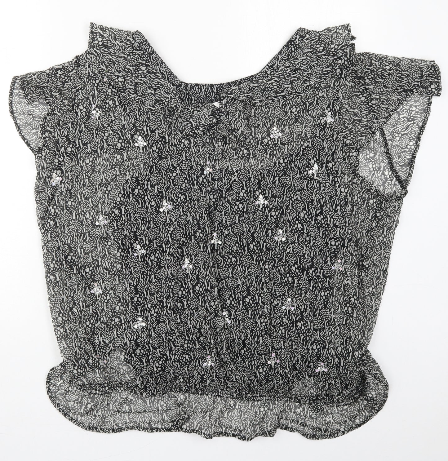 John Rocha Womens Black Floral Polyester Basic Blouse Size 22 Round Neck