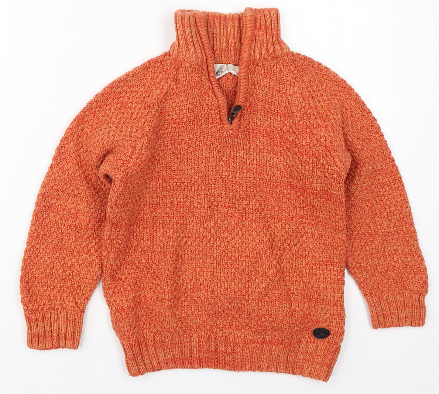 H&M Boys Orange High Neck  Cotton Pullover Jumper Size 7-8 Years  Zip