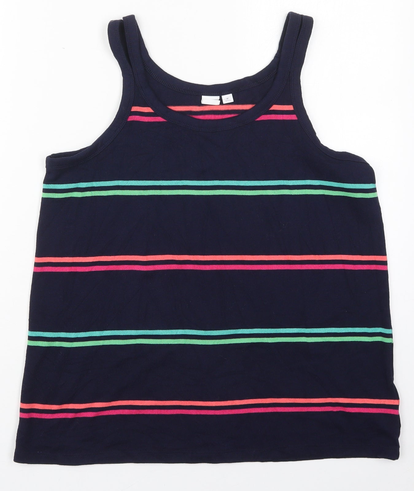 Gap Womens Blue Striped Polyester Basic Tank Size M Scoop Neck