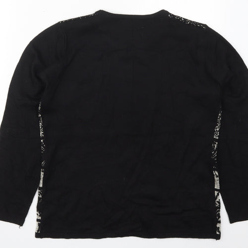 Mudflower Womens Black Crew Neck Floral Acrylic Pullover Jumper Size S