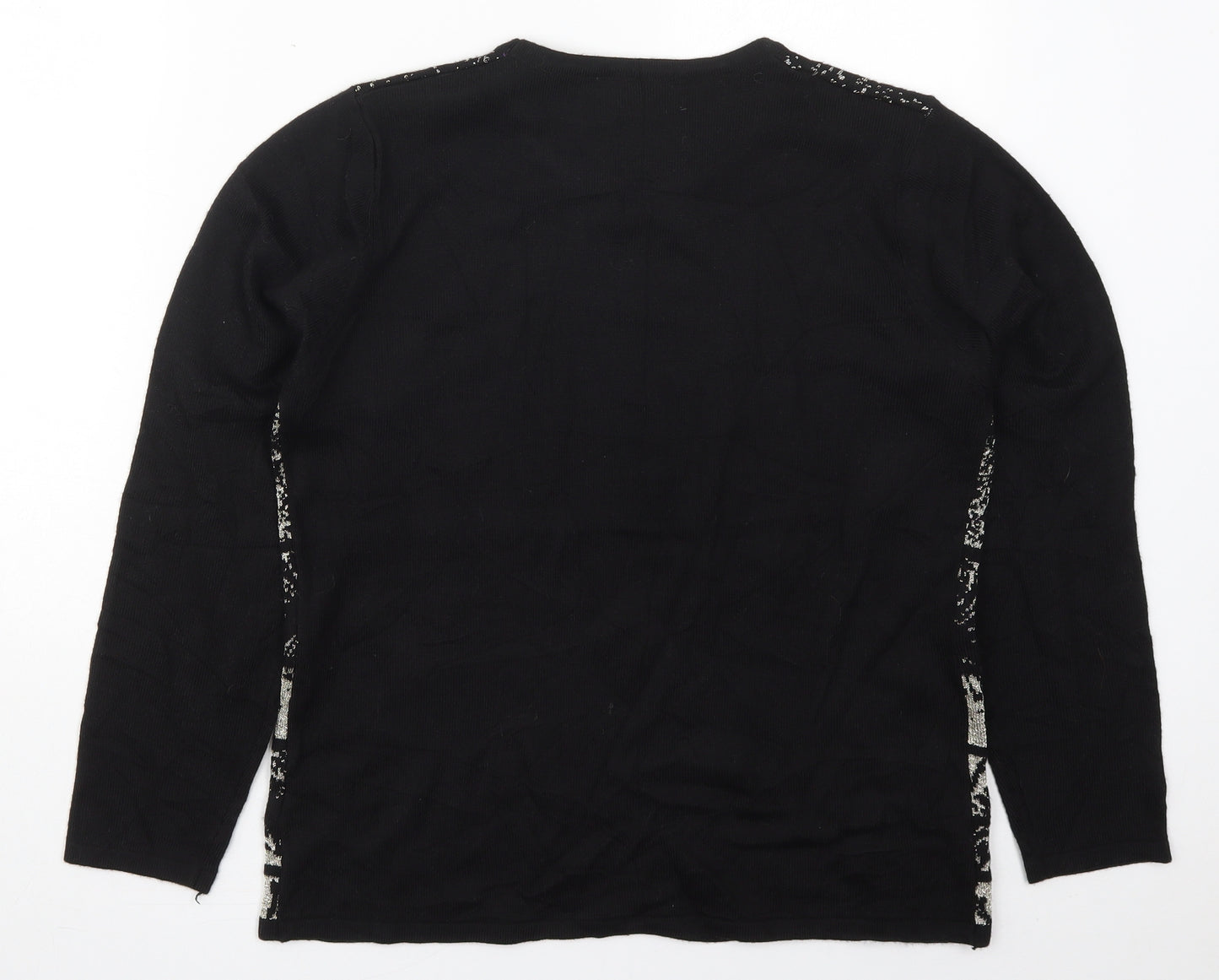 Mudflower Womens Black Crew Neck Floral Acrylic Pullover Jumper Size S