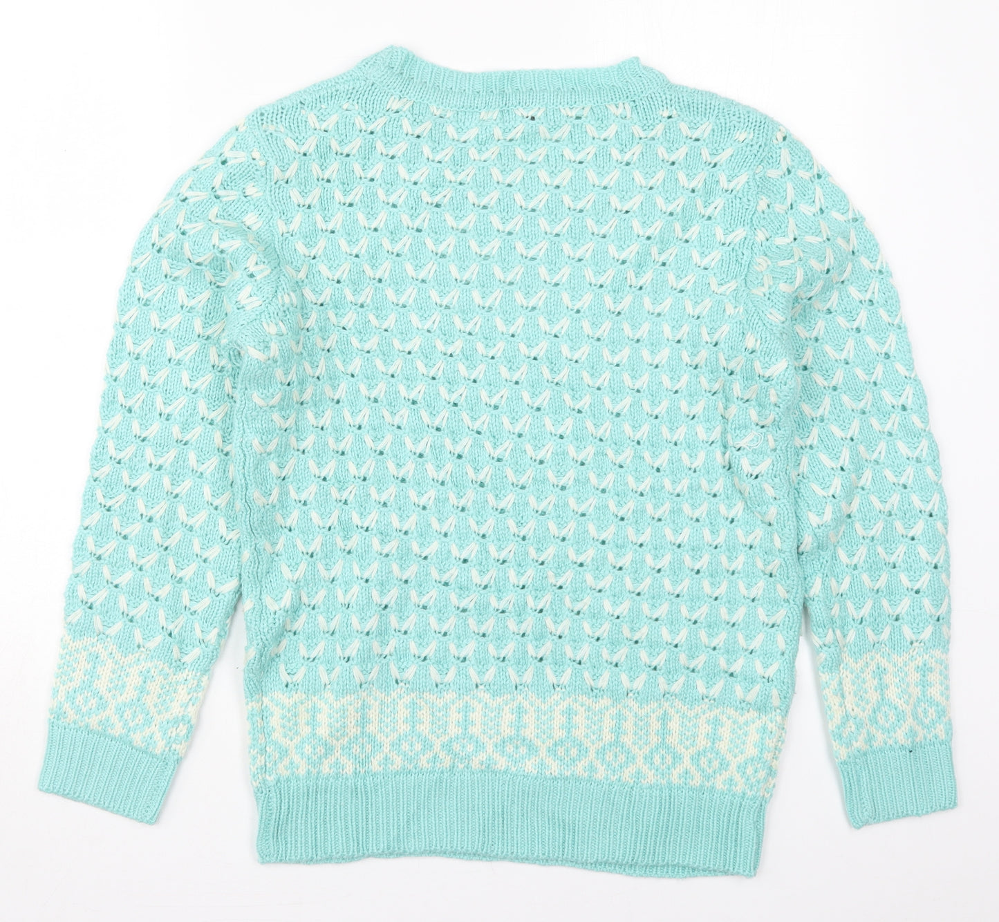 Damart Womens Blue Crew Neck Geometric Acrylic Pullover Jumper Size 10