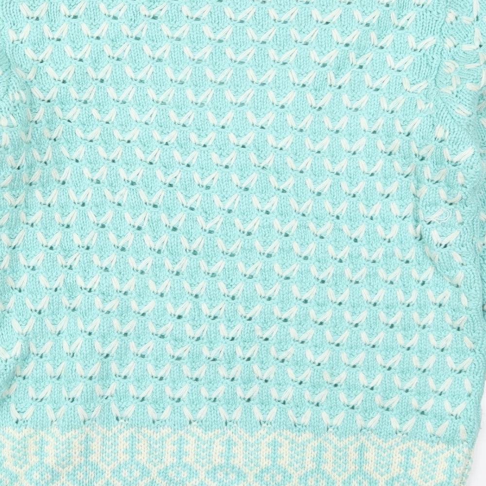 Damart Womens Blue Crew Neck Geometric Acrylic Pullover Jumper Size 10