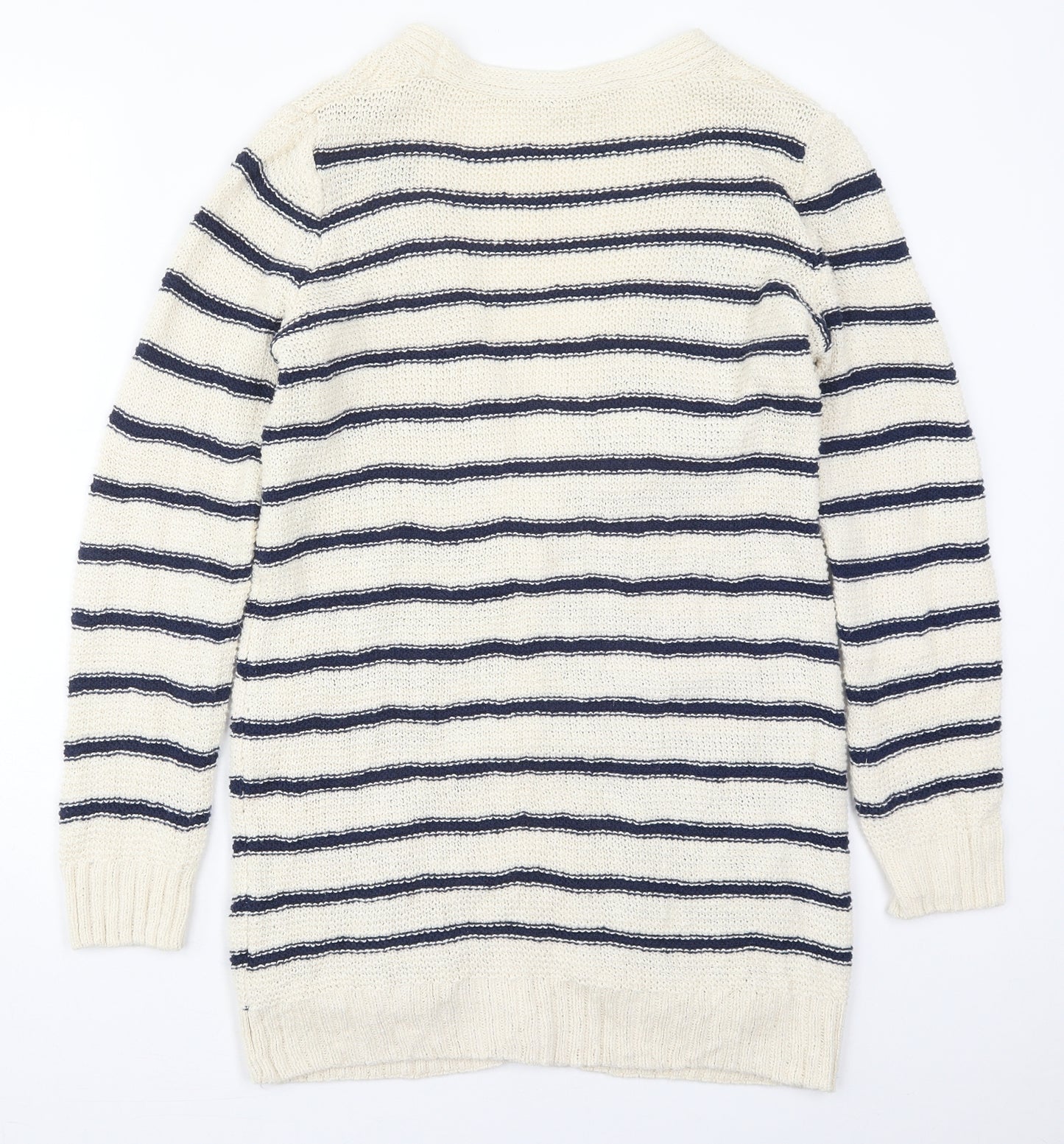 TU Womens Beige V-Neck Striped Cotton Cardigan Jumper Size 12