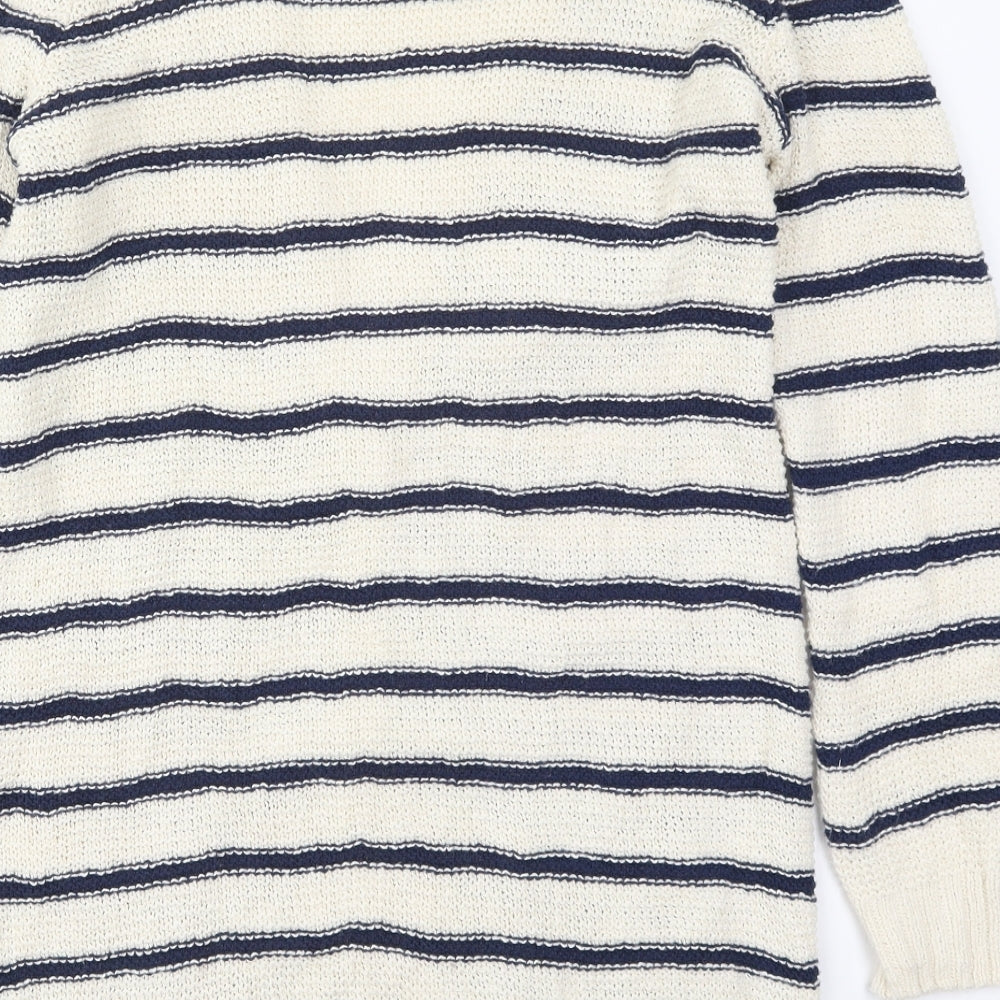 TU Womens Beige V-Neck Striped Cotton Cardigan Jumper Size 12